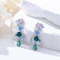 wholesale 925 Sterling Silver Multicolor Crystal Cluster Drop Earrings-0-4