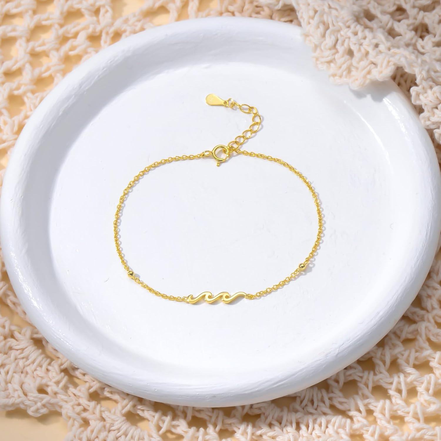 14K Gold Solid 14K Gold Wave Bracelet Ocean Beach Jewelry Women Gifts-0-4