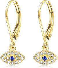 wholesale 14K Gold Yellow Gold Cross Hummingbird Lotus Sunflower Dangle Earrings-8mm Evil Eye Leverback