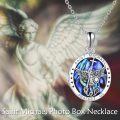 wholesale 925 Sterling Silver Saint Michael Locket Pendant with Labradorite Stone and Photo Insert Chain for Women Men Protection Faith Gift-0-3