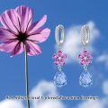wholesale 925 Sterling Silver Pink Sapphire & Blue Topaz Flower Drop Earrings for Women Bridesmaid Gifts-0-4