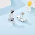 wholesale 925 Sterling Silver Black Enamel Dog Paw Print Climber Stud Earrings Wholesale for Women-0-3