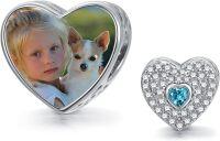 wholesale Silver Heart Photo Charm with Birthstone Picture Pendant Gift for Women-March