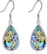 wholesale 925 Sterling Silver Bee Teardrop Abalone Shell Dangle Earrings for Women Girls Mom Daughter Gift-bee earrings 2
