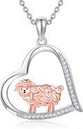 wholesale 925 Sterling Silver Heart-Shaped Sheep Pendant Necklace for Women and Girls-0-0