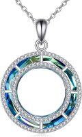 wholesale 925 Sterling Silver Blue Crystal Double Circle Pendant Necklace for Women-0-0