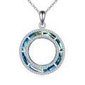 wholesale 925 Sterling Silver Blue Round Pendant Necklace-0-0