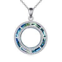 wholesale 925 Sterling Silver Blue Round Pendant Necklace-multi-colored