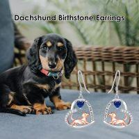 wholesale 925 Sterling Silver Birthstone Dachshund Earrings Cute Dog Dangle Jewelry Gifts for Women Lovers-09-September