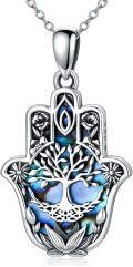 wholesale 925 Sterling Silver Abalone Shell Tree of Life Pendant Necklace with Blue and Green Inlay-0-0
