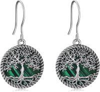 wholesale Sterling Silver Tree of Life Dangle Earrings for Women Girls Jewelry Gifts-malachite tree earrings