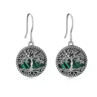 wholesale 925 Sterling Silver Abalone Shell Tree of Life Drop Earrings for Women and Girls-malachite tree earrings