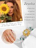 wholesale  S925 Sterling Silver Gold Plated Sunflower Ring with 1ct Simulated Diamond & Birthstone, Adjustable Love Gift for Women Wife Girlfriend Mom-0-4