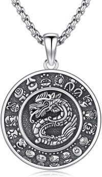 wholesale 925 Sterling Silver Round Pendant with Dragon and Egyptian Symbols for Men's Necklaces-D-Calendar Necklace