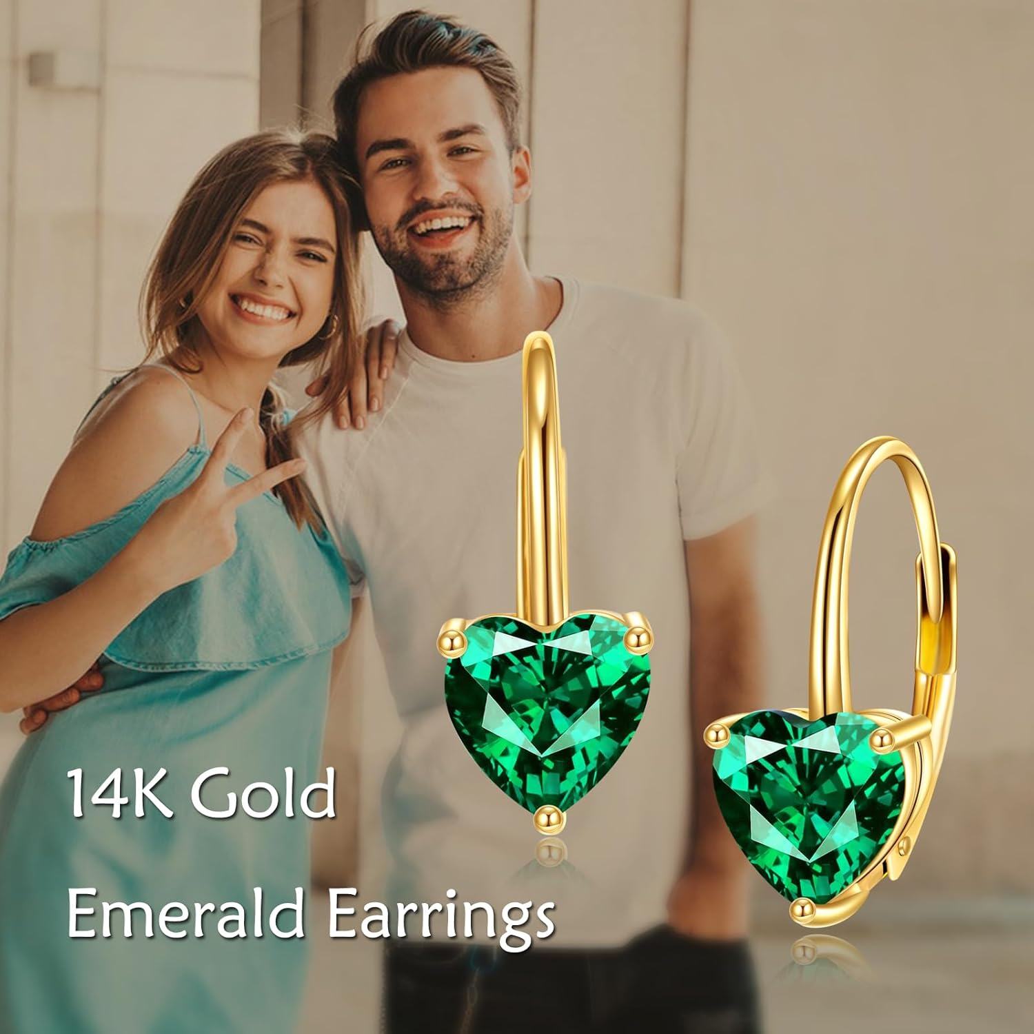 14K Yellow Gold 1 2ct Emerald Leverback Dainty Earrings Jewelry Gift-0-2