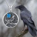 wholesale Silver Synthetic Stone Raven Pendant Crow Round Necklace Gift for Women-0-35
