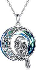 wholesale 925 Sterling Silver Round Celtic Knot Blue Crystal Raven Pendant Necklace-0-0