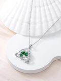 wholesale 925 Sterling Silver Green Crystal Shamrock Pendant Necklace 4-Leaf Clovers Irish Jewelry for Women Girls Gifts USA National Pride Charm Chain Length Adjustable (18-36)-0-5
