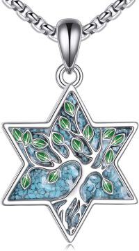 wholesale 925 Sterling Silver & Turquoise Tree of Life Necklace - Positive Energy, Growth, Strength, Rebirth, Elegant Gift for Women & Men-Turquoise Star of David
