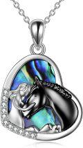wholesale 925 Sterling Silver Black Enamel Horse & Girl Heart-Shaped Pendant Necklace w/ Cubic Zirconia Stones for Women-0-18