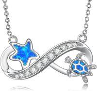 wholesale 925 Sterling Silver Star & Turtle Infinity Pendant Necklace for Women Girls Gifts Jewelry Blue Fire Opal Chain 45cm Length-Sea Turtle-1