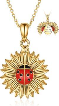 wholesale 925 Sterling Silver Plated Gold Ladybug and Sunflower Locket Necklace - You Are My Sunshine Pendant-C-Ladybug Gold