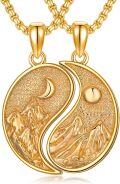 wholesale Gold 925 Sterling Silver Mountain Yin Yang Pendant Couples Necklaces Matching Set-0-0