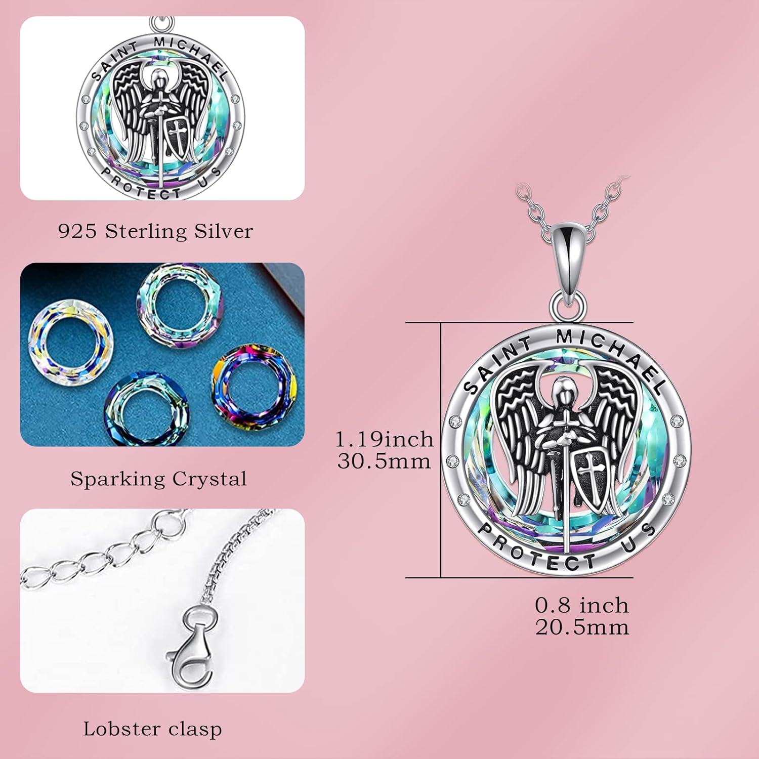 Sterling Silver Pokimi St Necklace for Women Men St Michael Benedict Christopher Protect Us Guardian Necklace-0-2