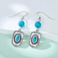 wholesale 925 Sterling Silver Turquoise Western Style Oval Shape Hook Earrings-0-2