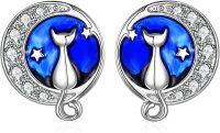 wholesale 925 Sterling Silver Cat Moon Star Stud Earrings for Women-Cat
