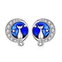 wholesale 925 Sterling Silver Cat Moon Star Stud Earrings for Women-Cat