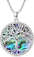 wholesale 925 Sterling Silver Abalone Shell Tree of Life Pendant Necklace with Cross for Women's -0-0