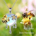 wholesale 925 Sterling Silver Heart-Shaped Moonstone Jewelry with Gold-Plated Bee and Flower Design Pendant Necklace for Women Girls Gift 48cm Chain Length-0-5