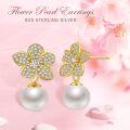 wholesale 925 Sterling Silver Plated Gold  Flower Pearl Stud Earrings-0-4