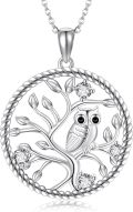 wholesale 925 Sterling Silver Owl on Tree Pendant Necklace with Cubic Zirconia Stones for Women-0-0