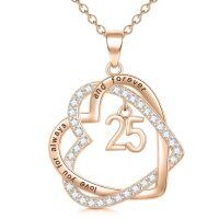 TOUPOP 925 Sterling Silver Rose Gold Heart Pendant Necklace with Stone-undefined