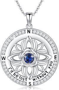 wholesale 925 Sterling Silver 12 Months Birthstone Compass Necklace for Women-09-September-Sapphire