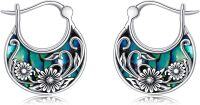 wholesale 925 Sterling Silver Abalone Shell Flower Round Hoop Earrings for Women-Sunflower Abalone Hoop Earrings