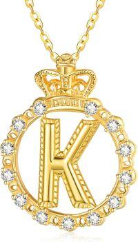 wholesale  Sterling Silver & Cubic Zirconia Crown Initial Necklace for Women, 925 Silver Letter Pendant with Zirconia Stones, Elegant Personalized Jewelry Gift-Capital K