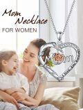 TOUPOP Sterling Silver Rose Flower I Love You Forever Mom Heart Pendant Necklace-0-4