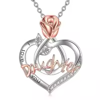 TOUPOP Sterling Silver Rose Flower Daughter Necklace-undefined