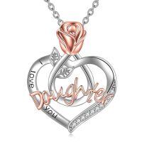TOUPOP Sterling Silver Rose Flower Daughter Necklace-undefined