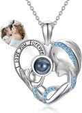 wholesale 925 Sterling Silver 925 Blue Crystal Heart Angel I Love You Projection Necklace Gift for Mom Wife Girlfriend-0-0