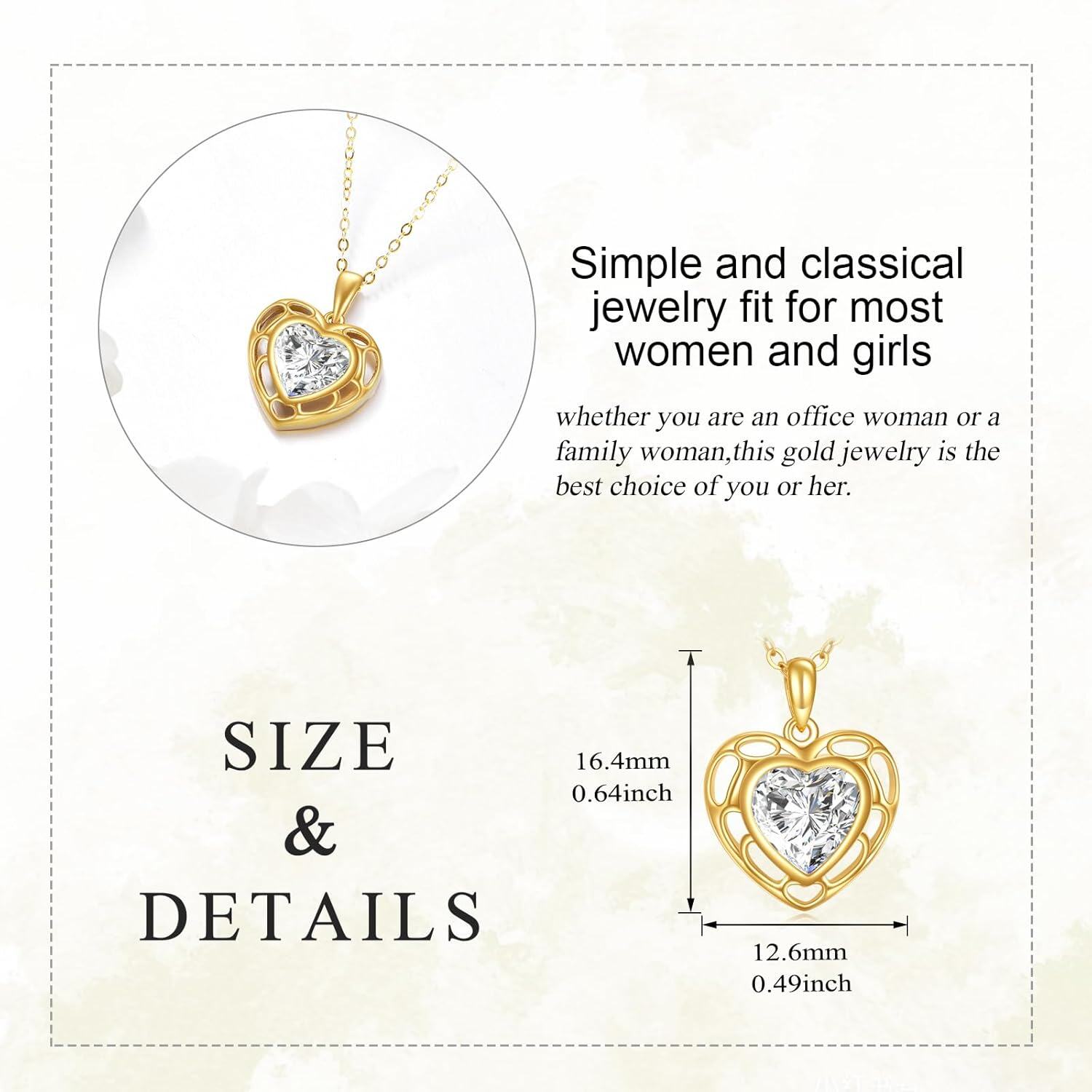 14K Yellow Gold Moissanite 2ct Heart Pendant Necklace Dainty Gift for Women-0-5