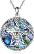 wholesale 925 Sterling Silver Abalone Shell Pentagram Triple Moon Goddess Pendant Celtic Knot Necklace for Women Girls Wicca s 48cm Chain Length-0-0