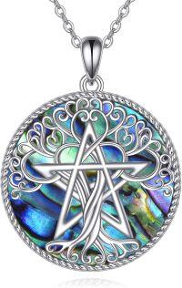 wholesale 925 Sterling Silver Abalone Shell Pentagram Triple Moon Goddess Pendant Celtic Knot Necklace for Women Girls Wicca s 48cm Chain Length-pentagram