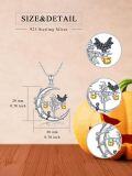 wholesale 925 Sterling Silver Halloween Witch and Bat Crescent Moon Pendant Necklace-0-4