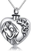 wholesale 925 Sterling Silver Heart-Shaped Memorial Pendant with Horse and Deer Design - 925 Sterling Silver Keepsake Jewelry for Ashes Cremation Urns-0-0