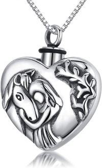wholesale 925 Sterling Silver Heart-Shaped Memorial Pendant with Horse and Deer Design - 925 Sterling Silver Keepsake Jewelry for Ashes Cremation Urns-B-Oxidized Horse with Girl