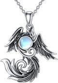 wholesale 925 Sterling Silver Moonstone Phoenix Pendant Necklace for Women Girls Mothers Day Gift-0-0
